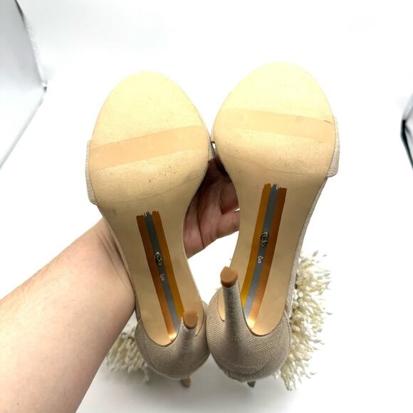 Sam Edelman Gillie Ankle Strap Sandal Heel Sand Linen Beaded 8 - Picture 10 of 11